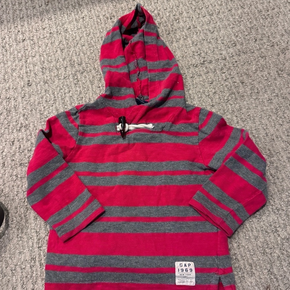 ☀️GAP Kids Striped Hoodie • Toddler 2 • Red & Gray